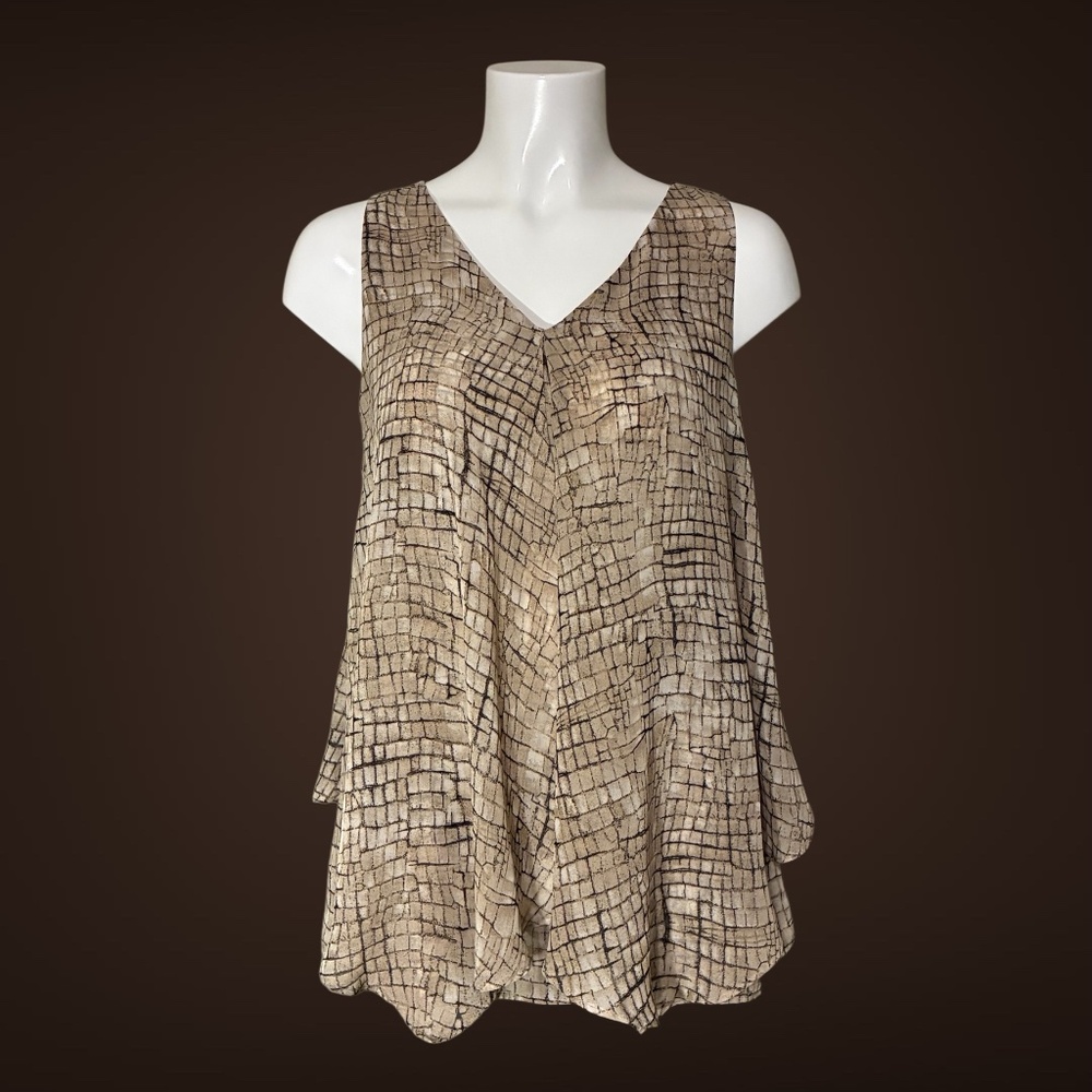 Women's Dress Barn Sleeveless Layered Blouse, Tan Snakeskin Pattern, Small
